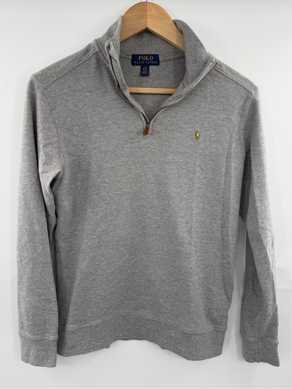 Polo Ralph Lauren Boys L 14-16 Gray 1/4 Zip Pullover Pony Cotton Preppy